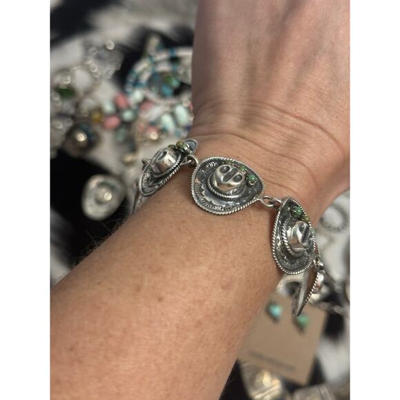 Native American SW Sterling Turquoise Cowboy Cowgirl Hat Western Barbie Bracelet - Picture 8 of 9